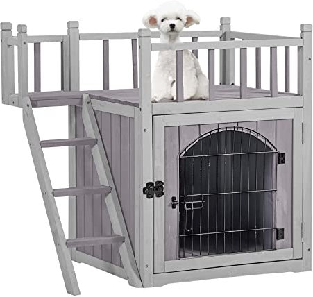 Aivituvin Hundehütte Feral Katzenhaus für drinnen und draußen, Haustierhäuser mit Treppe, 2 Etagen