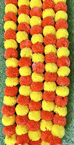 SPHINX Künstliche Ringelblume Flauschige Blumen Girlanden für Dekoration - 5 Stück (Gelb und Dunkelorange)