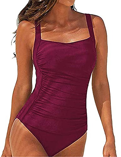 SEDEX Badeanzug Damen Sexy Einteiler Badeanzug Damen Bauchweg Monokini Sport Bademode Frauen Mollige Große Größe Schwimmanzug (Rotwein, XXL)
