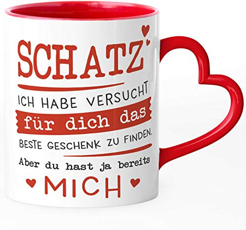 SpecialMe® Tasse Schatz ich habe versucht für dich das beste Geschenk zu finden Herz-Henkel Geschenkidee Liebe rot Herz-Tasse