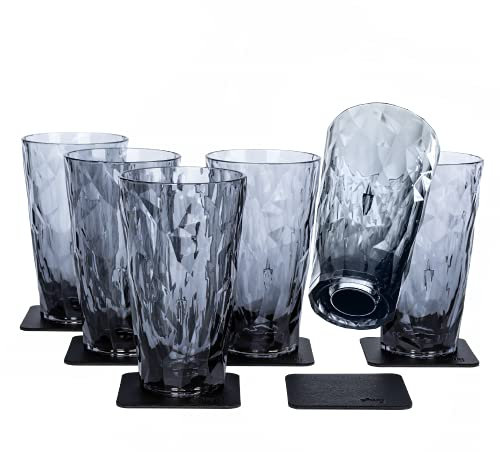silwy® Verres en plastique magnétiques de haute technologie, nano gel pads métalliques inclus – verres de camping antidérapants, accessoires pour bateaux et yachts (longdrink // grey // 0,3 l)