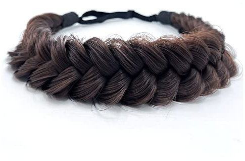 TOECWEGR Extensions Haarband Haarreifen Zopf Geflochten Classic Chunky Wide Plaited Wedding Fluffy Braids Wig Women Girl Beauty Accessory (dunkelbraun)