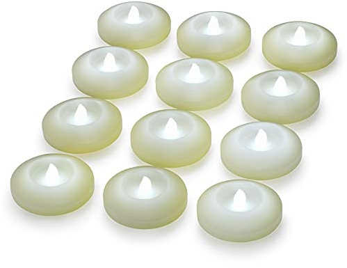 Candele galleggianti in cera tremolante a LED galleggianti candele senza fiamma Tea Lights acqua attivata per matrimoni, casa, feste, vaso, bagno, piscina all'aperto, laghetto (bianco, 12 pezzi)