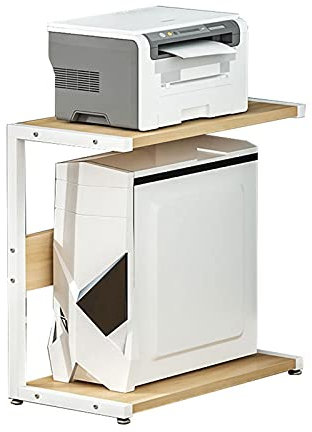 Soporte de suelo móvil para CPU de 2 niveles, estante de almacenamiento de máquinas bajo el escritorio con ruedas, soporte de montaje de torre de ordenador para PC de escritorio,Natural w,H 54cm