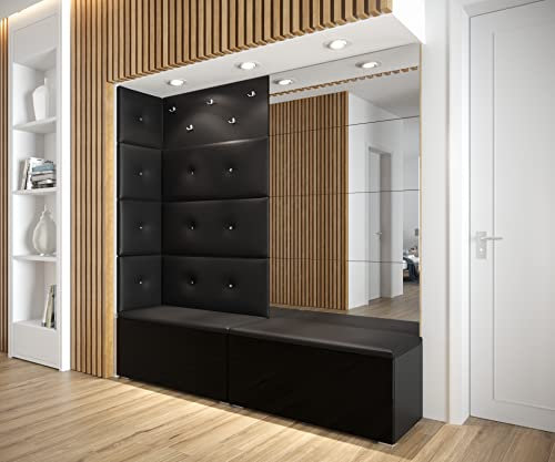 Furnitech GF80 Flur Dielenmöbel Garderobenschrank Dielenschrank Schuhschrank Flurmöbel Set Spiegel Hochglanz (GF80-21B-HG1)