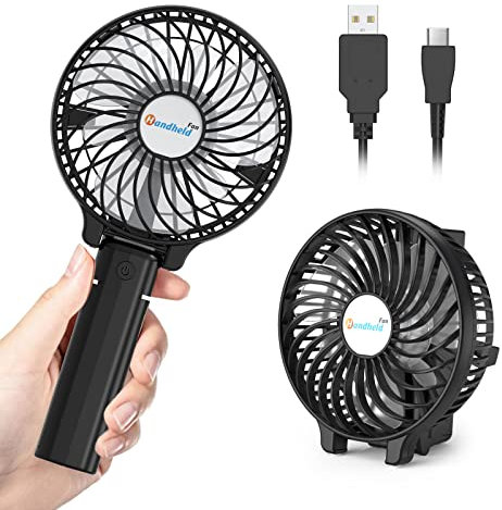 Jonwall USB Handventilator, Tragbarer Mini-Handventilator Wiederaufladbarer Tischventilator Faltbarer Persönlicher Tischventilator für Zuhause Büro Camping Reisen Schwarz