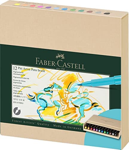 Faber-Castell 167190 - Tuschestifte Pitt Artist Pen Brush, 12er Atelierbox, Pinselstifte Set