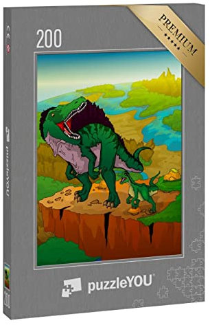 puzzleYOU: Puzzle 200 Teile „Spinosaurus und Raptor - Dinosaurier Cartoon“