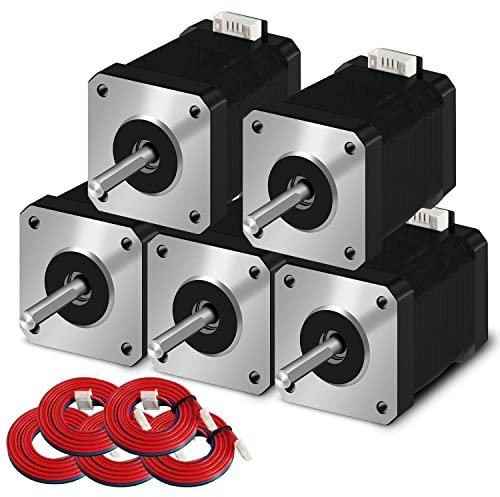 SIMAX3D Nema 17 Schrittmotor 42-48 Pancake (5 Stück/Pack) 1,5 A-3,8 V 2 Phasen 4 Drähte 1,8 Grad mit 1 Meter Kabel für Creality CR-10 10S Ender 3 3D-Drucker/CNC-Extruder und Y-Achse