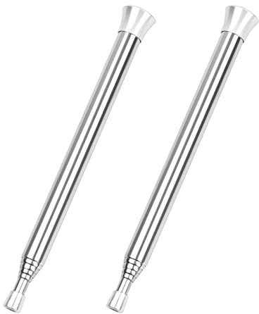 Pinsheng 2 Stück Teleskop Blasrohr aus Edelstahl,Teleskop Schlag Feuerrohr, Silber Edelstahl Blasrohr Feuer Werkzeuge Lagerfeuerwerkzeug für Outdoor Survival Gadgets Camping Picknick Grill Werkzeug