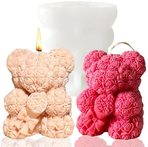 Silikonformen kerzen bär,Jumbo 3D-Rosenbär-kerzengießform,für Frauen,Geburtstagsgeschenk,DIY-Bastelform, Mädchen-Geschenke,erhältlich für Epoxidharz,Seifenformen,Gips-Färbformen