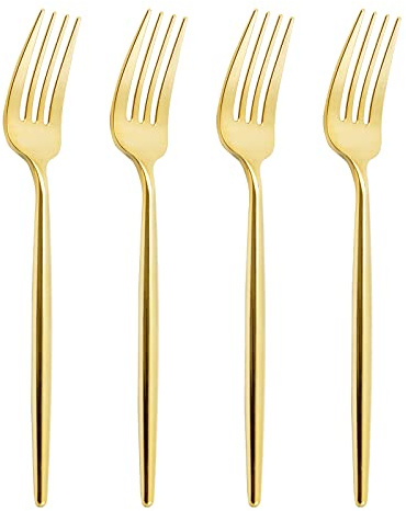 U-QE 180Pcs Gold Plastic Forks - 7.6 Inch Heavy Duty Plastic Forks