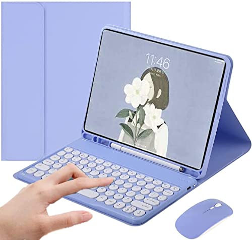 Étui avec clavier pour Samsung Galaxy Tab S8/S7 11 avec souris, étui intelligent souple avec clavier Bluetooth, clavier sans fil amovible avec porte-crayon (violet)
