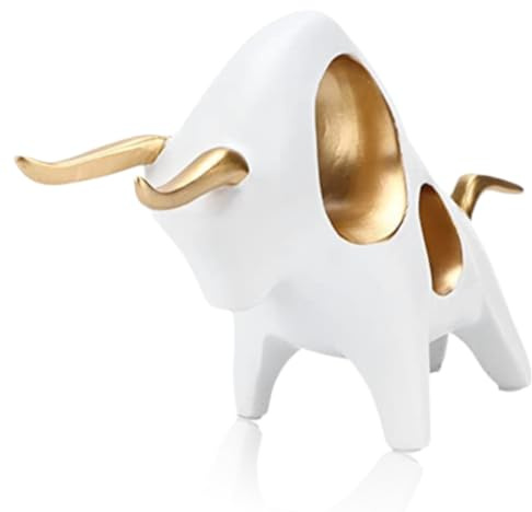 Cyrank White Bull Statue, Kunstharz-Tierkunst-Skulptur, abstrakte Skulptur, Kunst, süße Harz-Ochsen-Statue, handwerkliche Skulptur, Ornament