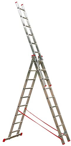 Briconess.com Scala in alluminio a 3 pezzi da 9 gradini lunghezza totale 5.30 metri - Promo Step triplice in alluminio