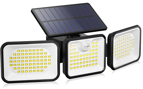 OUSFOT Luz Solar Exterior con Sensor de Movimiento, 180 Led Foco Solar Exterior, 3 Modos Rango de Illumination de 270° Luz Solar Exterior para Jardín, Garaje, Puertas Delanteras, Patio