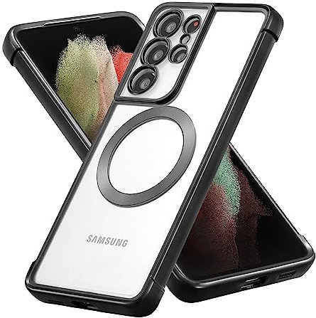 RALEAVO Magnetic Clear Case for Samsung Galaxy S21 Ultra, Compatible with MagSafe TPU Slim Case with Camera Protection Shockproof Armour Case Cover for Samsung Galaxy S21 Ultra-Black