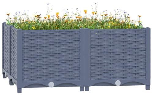 puraday Jardinière de Jardin 80x80x38 cm Gris Foncé Polypropylène Lit de Plantation Offre Suffisamment d’Espace Pot de Terrasse Balcon pour Plantes Légumes Herbes Aromates Fleurs