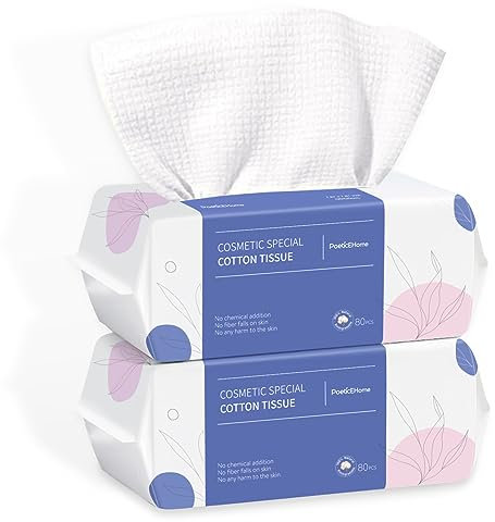 PoeticEHome Gesichtsreinigungstücher, Einweg-Baumwoll-Trocknungstücher, biologisch abbaubares, weiches Reinigungstuch, fusselfreie Hautpflege-Gesichtstücher, 2er-Pack