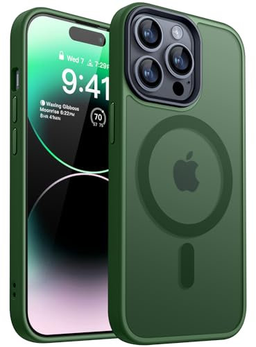 CANSHN Magnetisch für iPhone 14 Pro Hülle für MagSafe [TOP Magnetische Adsorption] [Militärschutz] Schutzhülle Samtige Touch Matt Anti-Kratzen Handyhülle iPhone 14 Pro Case, Dunkelgrün