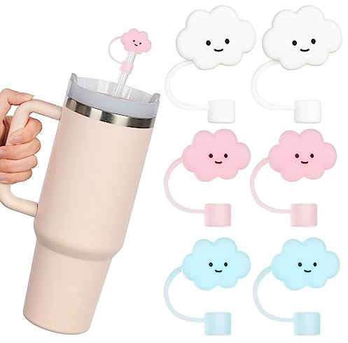 AUAUY 6Pack Cloud Straw Covers - Cute Reusable Toppers for 40OZ & 30OZ Stanley Cup Accessories