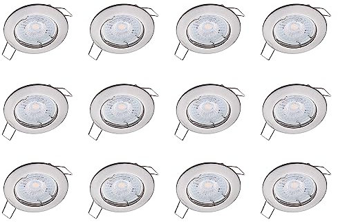 Oktaplex 12er Set LED Spots - 3 Stufen dimmbar - 4,8W 3000K 230V 380lm Warmweiß 110° - Deckenspot Edelstahl gebürstet Lochmaß 60mm Deckenstrahler Sedan
