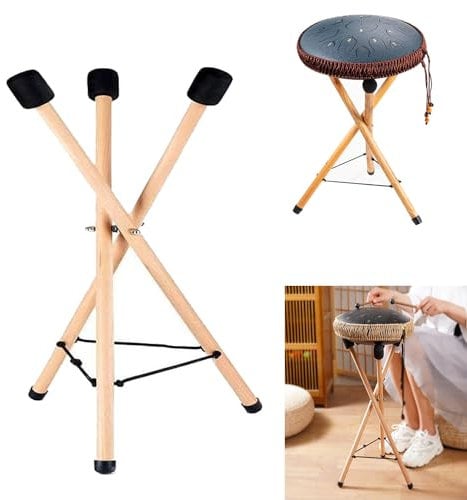 TAZZOR Handpan Drum Ständer, Haltbarer Ätherischer Trommelständer, Massivholz Verstellbar Dreieck Ausziehbar Snare Halter, Ständer Für Ätherische Trommel/Handpan