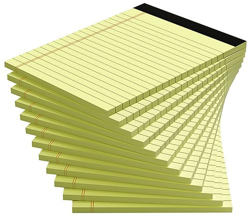 Gelbe Notizblöcke, 12 Stück, Rechtsblöcke, 10,2 x 15,2 cm, Notizblock aus liniertem Papier, perforierte Notizblöcke, Taschen-Schreibblöcke für Einkaufsliste, Notizblöcke, Kratzblöcke für die tägliche