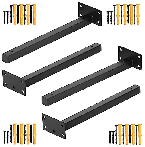 HSEAMALL 4 Stück Regalhalterung Schwarz Regalträger Wandregal Halterung Regalwinkel Schwerlast Schwimmende Regalwinkel Metall-Regalhalterung 20mm Dick, Tragkraft: 40-60Kg (30cm Long)