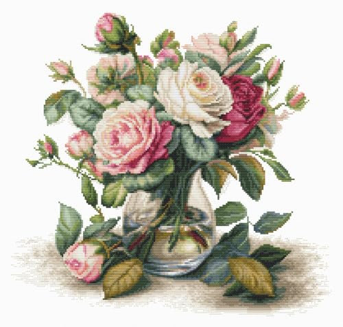 Luca-S Kreuzstich Stickpackung Vase mit Rosen Zählmuster