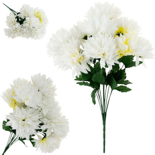 Chrysanthemum Strauss 12 Blumen KÜNSTLICH Weiss 50CM Chrysanthemen, kugelförmige Blumen, Hochzeitsstrauß, für Zuhause, Garten, exklusiv, für das Büro, Kaffeemaschine, Heimdekoration, für den Friedhof