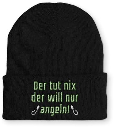 tshirtladen Beanie Mütze Der tut nix der will nur angeln! Statement Wintermütze, Farbe: Black