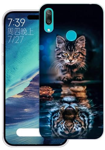 WUACYEAMING Hülle für Huawei Y7 2019/Y7 Prime 2019,Aesthetic Motiv Weiche Silikon Muster TPU Bumper Stoßfest Schutzhülle Transparent Mädchen mit Cover HandyHülle case Pattern-(Katzentiger)