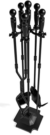 Fire Beauty Kaminwerkzeuge, 5-teiliges Kaminzubehör-Set, Holzofen-Werkzeughalter, Schmiedeeisen-Griff, für den Innenbereich (81,3 cm)