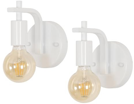 DELIPOP 2 Stück Wandlampe Innen Vintage, Wandlampe Metall, E27 Wandbeleuchtung Weiß Wand Lampe, Industrial Retro Wandlampen für Schlafzimmer Wohnzimmer Flur, Ohne Glühbirne