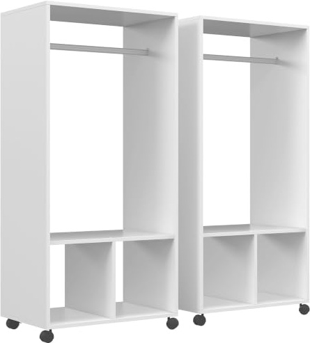 HOMCOM Lot de 2 Portants à Vêtements Penderie Mobile roulettes Blanc
