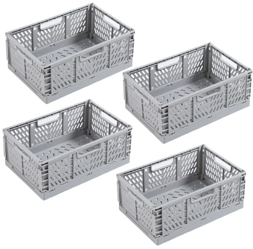 EURXLQ 4 Stück Grau Klappbox 22×15×9cm,Klappkiste Körbe Aufbewahrung Zusammenklappbarer Tragbar Aufbewahrunskisten Bunt aufbewahrungskiste Geeignet für Küche,Bad,Büro,Schlafzimmer