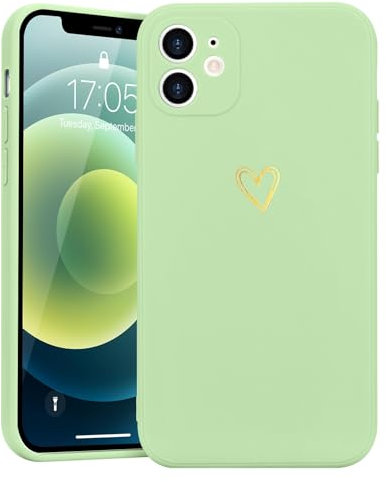 Lafunda Handyhülle Kompatibel mit iPhone 12 Mädchen hülle Ultra Dünn Silikonhülle süß Liebesherz Schutzhülle stoßfest Case Bumper Back Cover mit Fallschutz für iPhone 12 Matcha-Grün