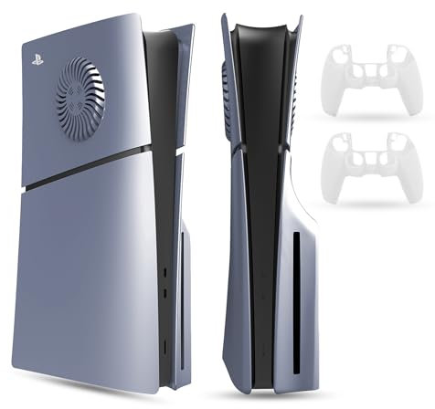 PEYANZ Faceplate Cover Compatible with PlayStation 5 Slim (Disc Edition) - Protective ABS Shell, Scratch-Resistant Matte Surface, Easy Installation, Includes 2 Silicone Covers (Silver+)