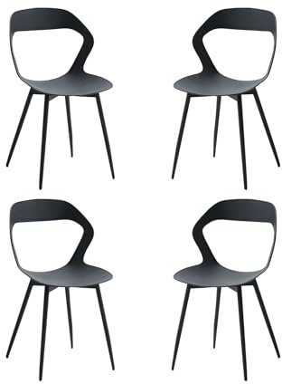 TTATC Lot de 4 Chaises de Salle à Manger ou de Bureau avec Pieds en Métal, Chaises Ergonomiques avec Dossier Design Sculpté, Assise en Polypropylène, Noir-Noir