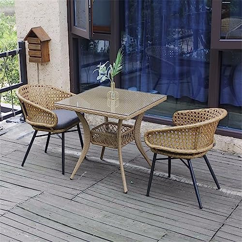 Outdoor-PE-Gesprächsbalkonmöbel-Set, 3-teiliges Terrassen-Bistro-Set, mit Glastisch und PE-Stühlen, für Garten, Hinterhof, Terrasse, Pools