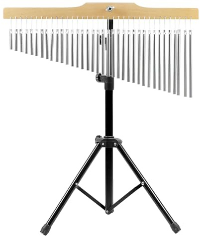 QWORK 36 Töne, 36 Töne, 36-Bar Chimes mit 0,7-1,3 m verstellbarem Montageständer – Crisp Sound Chrome Glocken, zusammenklappbarer Stativfuß, geeignet für Schule, Chor und Bands