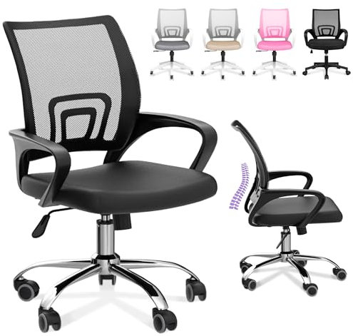 JUPPLIES Silla Escritorio Ergonomica - Silla Oficina con Apoyo Lumbar, Estructura de Acero, Malla Transpirable, Ruedas Giratorias 360° Soporta hasta 120kg