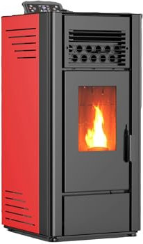 Estufa De Pellets 12Kw | Con Doble Motor Para Hueso De Aceituna Y Biomasa, Tolva de 18Kg | Calefacción en Área de120 m² | Estufa Eléctrica de Pellet, Para Interior, Eficiente Y Silenciosa | Burdeos