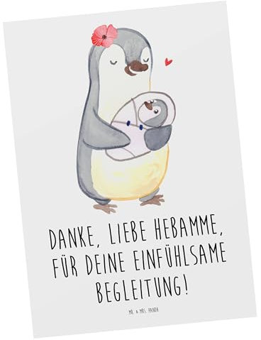 Mr. & Mrs. Panda Postkarte Liebe Hebamme - Geschenk, besondere Momente, Grußkarte, Postkarten, Ansichtskarten, tiefes Verständnis, bildkarte, Danke sagen, Unterstützung, hingebungsvolle Arbeit
