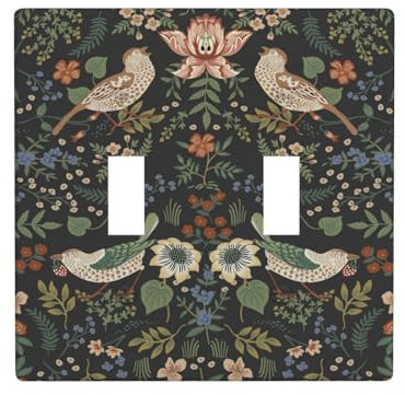 Lot de 2 interrupteurs à bascule vintage avec motif floral vert oiseau - 11,4 x 11,4 cm