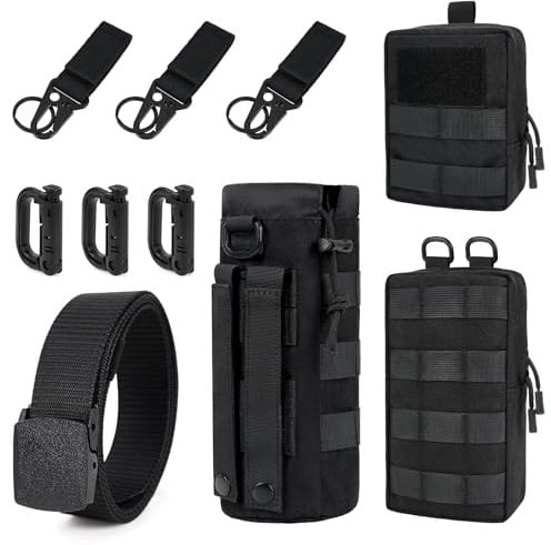 V.Step Molle Tasche Set, Taktischer Gürtel mit Taschen, Molle Pouch Taktische Hüfttaschen, Rucksack Zusatztaschen für Camping Wandern Jagd, Schwarz