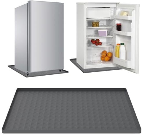 Mini Fridge Silicone Mat,0.8In Raised Edges,60*60cm Refrigerator Mat,Mini Fridge Drip Tray,Soft Under Refrigerator Floor Protector,Washable Under Washing Machine Mat for Dryer Fridge Wine Cabi (Grey)