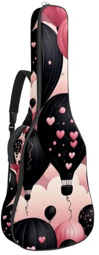 Gitarrentasche für Akustikgitarre mit zwei Taschen, Pink und Schwarz, Luftballon, wasserabweisend, doppelt verstellbarer Schultergurt, Gitarrentasche, Rosa und schwarzer Ballon, 42.9x16.9x4.7 in,