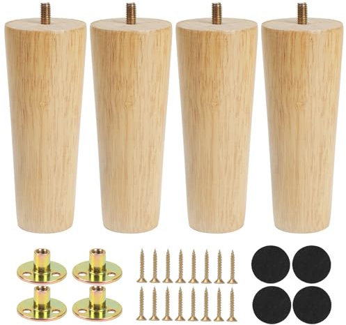 Luabue 4 Stück Möbelbeine Holz Möbel Holzfüße Beine mit Montageplatten Schrauben Möbelfüße Holz Rund für Sofa Bett Schrank Couch Stuhl (15cm)
